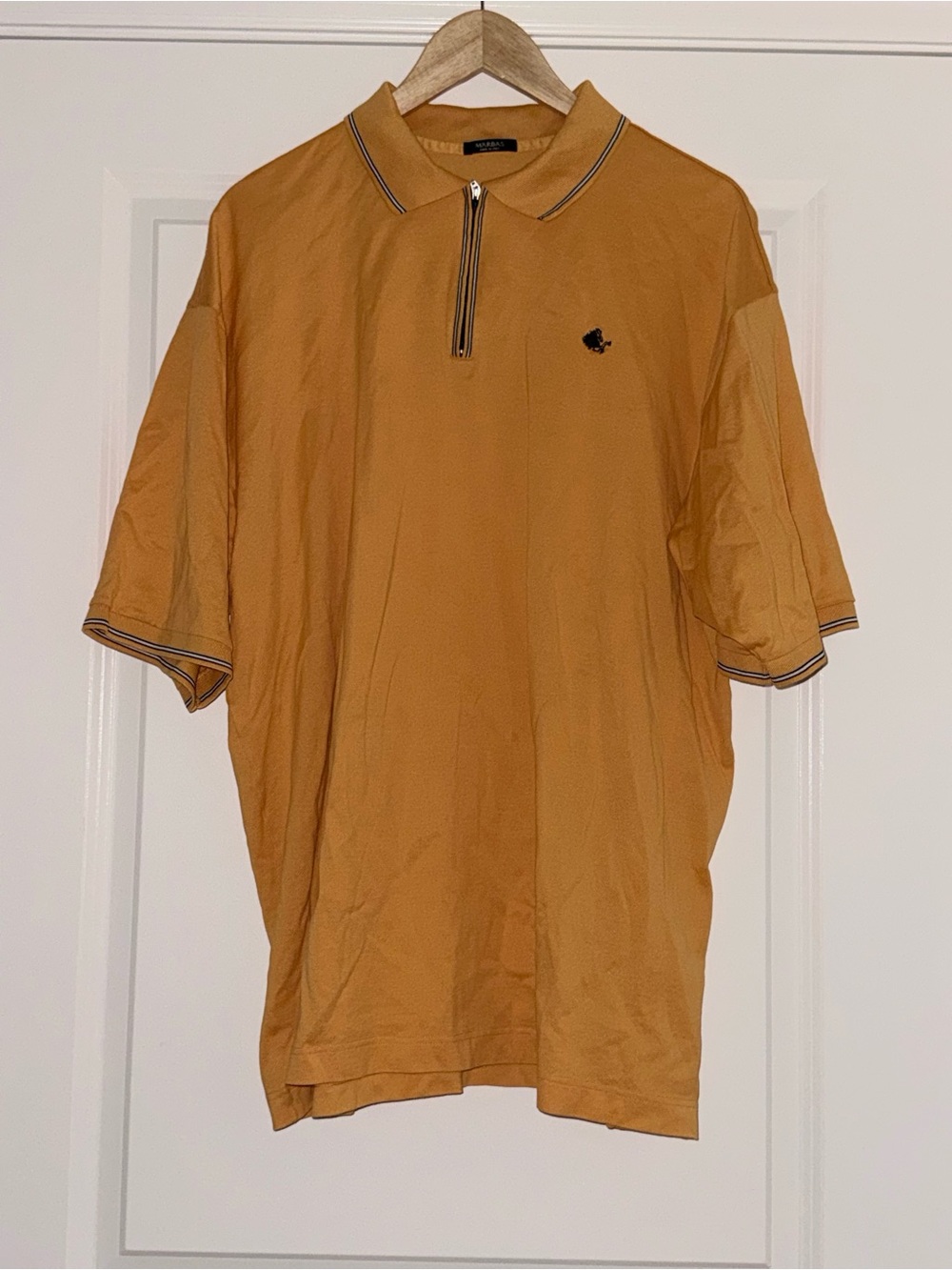 Marbas Mens XL Quarter Zip Polo Shirt Mustard Yellow Short Sleeve Italian Cotton